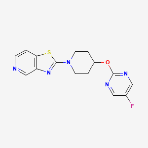 molecular formula C15H14FN5OS B12240478 5-Fluoro-2-[(1-{[1,3]thiazolo[4,5-c]pyridin-2-yl}piperidin-4-yl)oxy]pyrimidine 