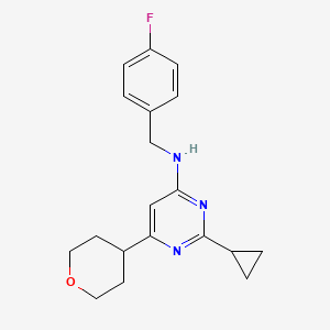 2-cyclopropyl-N-[(4-fluorophenyl)methyl]-6-(oxan-4-yl)pyrimidin-4-amine