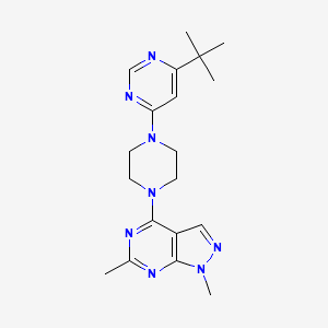 molecular formula C19H26N8 B12240555 4-tert-butyl-6-(4-{1,6-dimethyl-1H-pyrazolo[3,4-d]pyrimidin-4-yl}piperazin-1-yl)pyrimidine 