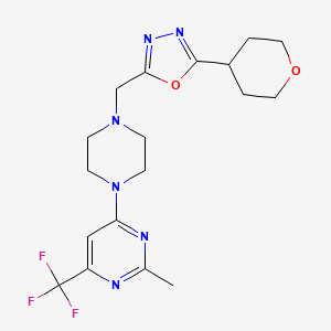 2-Methyl-4-(4-{[5-(oxan-4-yl)-1,3,4-oxadiazol-2-yl]methyl}piperazin-1-yl)-6-(trifluoromethyl)pyrimidine