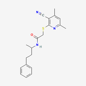 molecular formula C20H23N3OS B12240685 2-[(3-Cyano-4,6-dimethylpyridin-2-YL)sulfanyl]-N-(4-phenylbutan-2-YL)acetamide 