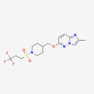 molecular formula C16H21F3N4O3S B12240754 4-[({2-Methylimidazo[1,2-b]pyridazin-6-yl}oxy)methyl]-1-(3,3,3-trifluoropropanesulfonyl)piperidine 