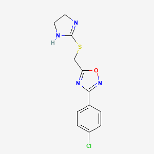 molecular formula C12H11ClN4OS B1224088 3-(4-chlorophenyl)-5-(4,5-dihydro-1H-imidazol-2-ylsulfanylmethyl)-1,2,4-oxadiazole 