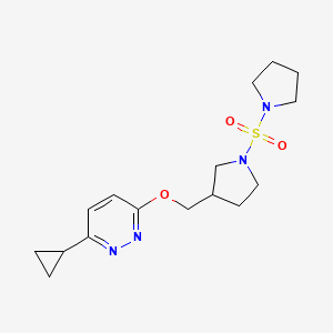 molecular formula C16H24N4O3S B12241298 3-Cyclopropyl-6-{[1-(pyrrolidine-1-sulfonyl)pyrrolidin-3-yl]methoxy}pyridazine 