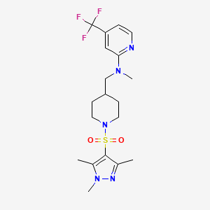 molecular formula C19H26F3N5O2S B12241346 N-methyl-4-(trifluoromethyl)-N-({1-[(1,3,5-trimethyl-1H-pyrazol-4-yl)sulfonyl]piperidin-4-yl}methyl)pyridin-2-amine 