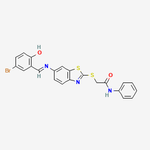 2-[[6-[(3-bromo-6-oxo-1-cyclohexa-2,4-dienylidene)methylamino]-1,3-benzothiazol-2-yl]thio]-N-phenylacetamide