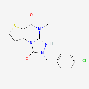 molecular formula C15H17ClN4O2S B12241385 11-[(4-Chlorophenyl)methyl]-8-methyl-5-thia-1,8,10,11-tetraazatricyclo[7.3.0.0^{2,6}]dodeca-2(6),3,9-triene-7,12-dione 