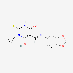 5-[(1,3-Benzodioxol-5-ylamino)methylidene]-1-cyclopropyl-2-sulfanylidene-1,3-diazinane-4,6-dione