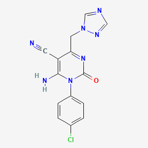 molecular formula C14H10ClN7O B1224140 6-amino-1-(4-chlorophenyl)-2-oxo-4-(1H-1,2,4-triazol-1-ylmethyl)-1,2-dihydro-5-pyrimidinecarbonitrile CAS No. 338418-82-9
