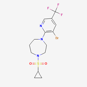 molecular formula C14H17BrF3N3O2S B12241583 1-[3-Bromo-5-(trifluoromethyl)pyridin-2-yl]-4-(cyclopropanesulfonyl)-1,4-diazepane 