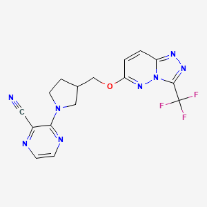 molecular formula C16H13F3N8O B12241760 3-[3-({[3-(Trifluoromethyl)-[1,2,4]triazolo[4,3-b]pyridazin-6-yl]oxy}methyl)pyrrolidin-1-yl]pyrazine-2-carbonitrile 