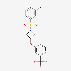 molecular formula C16H15F3N2O3S B12241788 4-{[1-(3-Methylbenzenesulfonyl)azetidin-3-yl]oxy}-2-(trifluoromethyl)pyridine 