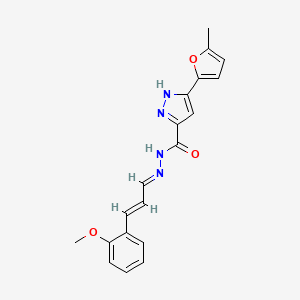molecular formula C19H18N4O3 B1224182 N-[(E)-[(E)-3-(2-methoxyphenyl)prop-2-enylidene]amino]-5-(5-methylfuran-2-yl)-1H-pyrazole-3-carboxamide 