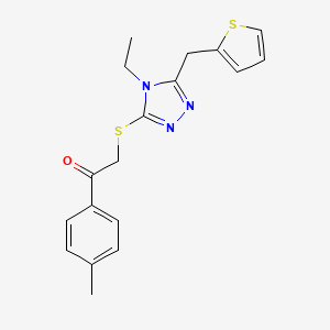 molecular formula C18H19N3OS2 B1224185 2-[[4-Ethyl-5-(thiophen-2-ylmethyl)-1,2,4-triazol-3-yl]thio]-1-(4-methylphenyl)ethanone 