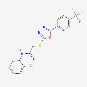 molecular formula C16H10ClF3N4O2S B1224187 N-(2-氯苯基)-2-[[5-[5-(三氟甲基)-2-吡啶基]-1,3,4-恶二唑-2-基]硫]乙酰胺 