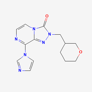 molecular formula C14H16N6O2 B12241927 8-(1H-imidazol-1-yl)-2-[(oxan-3-yl)methyl]-2H,3H-[1,2,4]triazolo[4,3-a]pyrazin-3-one 