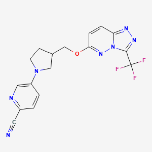 molecular formula C17H14F3N7O B12241964 5-[3-({[3-(Trifluoromethyl)-[1,2,4]triazolo[4,3-b]pyridazin-6-yl]oxy}methyl)pyrrolidin-1-yl]pyridine-2-carbonitrile 