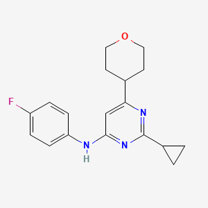 2-cyclopropyl-N-(4-fluorophenyl)-6-(oxan-4-yl)pyrimidin-4-amine