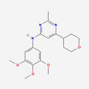 molecular formula C19H25N3O4 B12242086 2-methyl-6-(oxan-4-yl)-N-(3,4,5-trimethoxyphenyl)pyrimidin-4-amine 