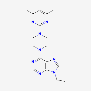 molecular formula C17H22N8 B12242091 6-[4-(4,6-dimethylpyrimidin-2-yl)piperazin-1-yl]-9-ethyl-9H-purine 