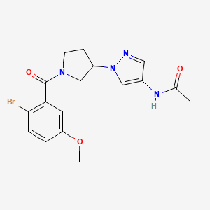 molecular formula C17H19BrN4O3 B12242277 N-{1-[1-(2-bromo-5-methoxybenzoyl)pyrrolidin-3-yl]-1H-pyrazol-4-yl}acetamide 