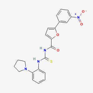 molecular formula C22H20N4O4S B1224230 5-(3-nitrophenyl)-N-[[2-(1-pyrrolidinyl)anilino]-sulfanylidenemethyl]-2-furancarboxamide 