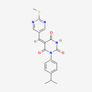 molecular formula C19H18N4O3S B1224254 (5E)-5-[(2-甲基硫烷基嘧啶-5-基)亚甲基]-1-(4-丙-2-基苯基)-1,3-二氮杂环-2,4,6-三酮 