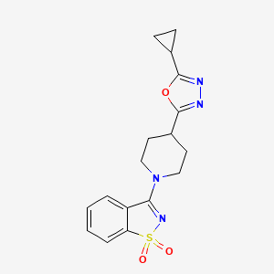 molecular formula C17H18N4O3S B12242601 3-[4-(5-Cyclopropyl-1,3,4-oxadiazol-2-yl)piperidin-1-yl]-1,2-benzothiazole 1,1-dioxide 