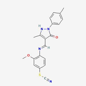 molecular formula C20H18N4O2S B1224264 硫氰酸[3-甲氧基-4-[[3-甲基-1-(4-甲苯基)-5-氧代-4-吡唑烷基亚氨基]甲基氨基]苯基]酯 