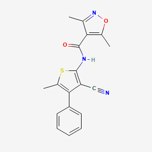 molecular formula C18H15N3O2S B1224267 N-(3-cyano-5-methyl-4-phenyl-2-thiophenyl)-3,5-dimethyl-4-isoxazolecarboxamide 