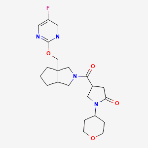 molecular formula C22H29FN4O4 B12242809 4-(3a-{[(5-Fluoropyrimidin-2-yl)oxy]methyl}-octahydrocyclopenta[c]pyrrole-2-carbonyl)-1-(oxan-4-yl)pyrrolidin-2-one 