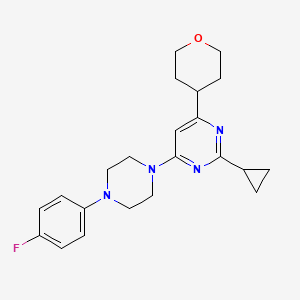 molecular formula C22H27FN4O B12242825 2-Cyclopropyl-4-[4-(4-fluorophenyl)piperazin-1-yl]-6-(oxan-4-yl)pyrimidine 