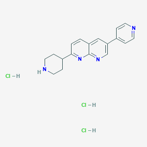 molecular formula C18H21Cl3N4 B12242960 2-(Piperidin-4-yl)-6-(pyridin-4-yl)-1,8-naphthyridine trihydrochloride 