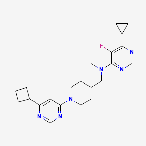 molecular formula C22H29FN6 B12243083 N-{[1-(6-cyclobutylpyrimidin-4-yl)piperidin-4-yl]methyl}-6-cyclopropyl-5-fluoro-N-methylpyrimidin-4-amine 