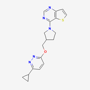 molecular formula C18H19N5OS B12243190 3-Cyclopropyl-6-[(1-{thieno[3,2-d]pyrimidin-4-yl}pyrrolidin-3-yl)methoxy]pyridazine 