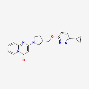 molecular formula C20H21N5O2 B12243251 2-(3-{[(6-cyclopropylpyridazin-3-yl)oxy]methyl}pyrrolidin-1-yl)-4H-pyrido[1,2-a]pyrimidin-4-one 