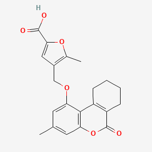 molecular formula C21H20O6 B1224326 5-Methyl-4-[(3-methyl-6-oxo-7,8,9,10-tetrahydrobenzo[c][1]benzopyran-1-yl)oxymethyl]-2-furancarboxylic acid 