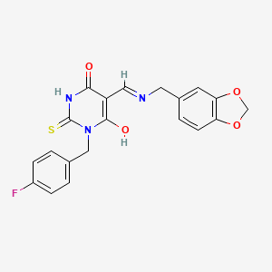 molecular formula C20H16FN3O4S B1224329 5-[(1,3-Benzodioxol-5-ylmethylamino)methylidene]-1-[(4-fluorophenyl)methyl]-2-sulfanylidene-1,3-diazinane-4,6-dione 
