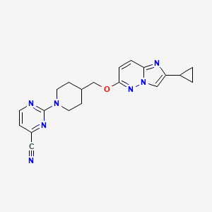 molecular formula C20H21N7O B12243373 2-{4-[({2-Cyclopropylimidazo[1,2-b]pyridazin-6-yl}oxy)methyl]piperidin-1-yl}pyrimidine-4-carbonitrile 