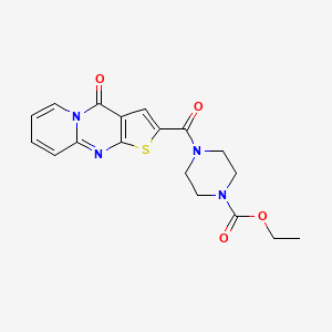 molecular formula C18H18N4O4S B1224341 ethyl 4-[(4-oxo-4H-pyrido[1,2-a]thieno[2,3-d]pyrimidin-2-yl)carbonyl]piperazine-1-carboxylate 