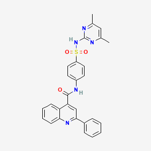 molecular formula C28H23N5O3S B1224345 N-[4-[(4,6-dimethyl-2-pyrimidinyl)sulfamoyl]phenyl]-2-phenyl-4-quinolinecarboxamide 