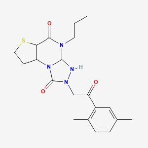 molecular formula C20H26N4O3S B12243537 11-[2-(2,5-Dimethylphenyl)-2-oxoethyl]-8-propyl-5-thia-1,8,10,11-tetraazatricyclo[7.3.0.0^{2,6}]dodeca-2(6),3,9-triene-7,12-dione 