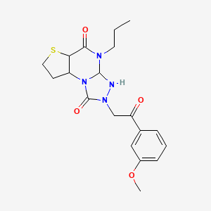 molecular formula C19H24N4O4S B12243629 11-[2-(3-Methoxyphenyl)-2-oxoethyl]-8-propyl-5-thia-1,8,10,11-tetraazatricyclo[7.3.0.0^{2,6}]dodeca-2(6),3,9-triene-7,12-dione 