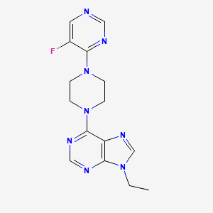 molecular formula C15H17FN8 B12243690 9-ethyl-6-[4-(5-fluoropyrimidin-4-yl)piperazin-1-yl]-9H-purine 