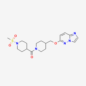 molecular formula C19H27N5O4S B12243715 4-[4-({Imidazo[1,2-b]pyridazin-6-yloxy}methyl)piperidine-1-carbonyl]-1-methanesulfonylpiperidine 