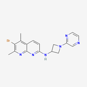 molecular formula C17H17BrN6 B12243722 6-bromo-5,7-dimethyl-N-[1-(pyrazin-2-yl)azetidin-3-yl]-1,8-naphthyridin-2-amine 