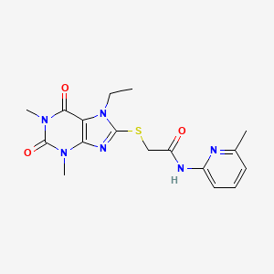 molecular formula C17H20N6O3S B1224374 2-[(7-ethyl-1,3-dimethyl-2,6-dioxo-8-purinyl)thio]-N-(6-methyl-2-pyridinyl)acetamide 