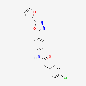 molecular formula C20H14ClN3O3 B1224379 2-(4-chlorophenyl)-N-[4-[5-(2-furanyl)-1,3,4-oxadiazol-2-yl]phenyl]acetamide 