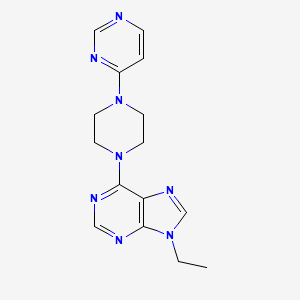 molecular formula C15H18N8 B12243813 9-ethyl-6-[4-(pyrimidin-4-yl)piperazin-1-yl]-9H-purine 