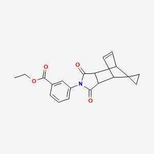molecular formula C20H19NO4 B1224395 ethyl 3-(1,3-dioxo-1,3,3a,4,7,7a-hexahydro-2H-spiro[2-aza-4,7-methanoisoindole-8,1'-cyclopropan]-2-yl)benzoate 